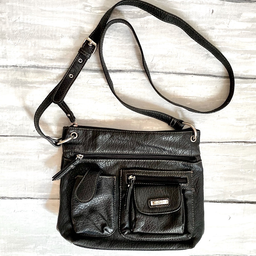 Vintage Strada Black Crossbody Bag Faux Leather Shoulder Bag Purse Vegan 90’s